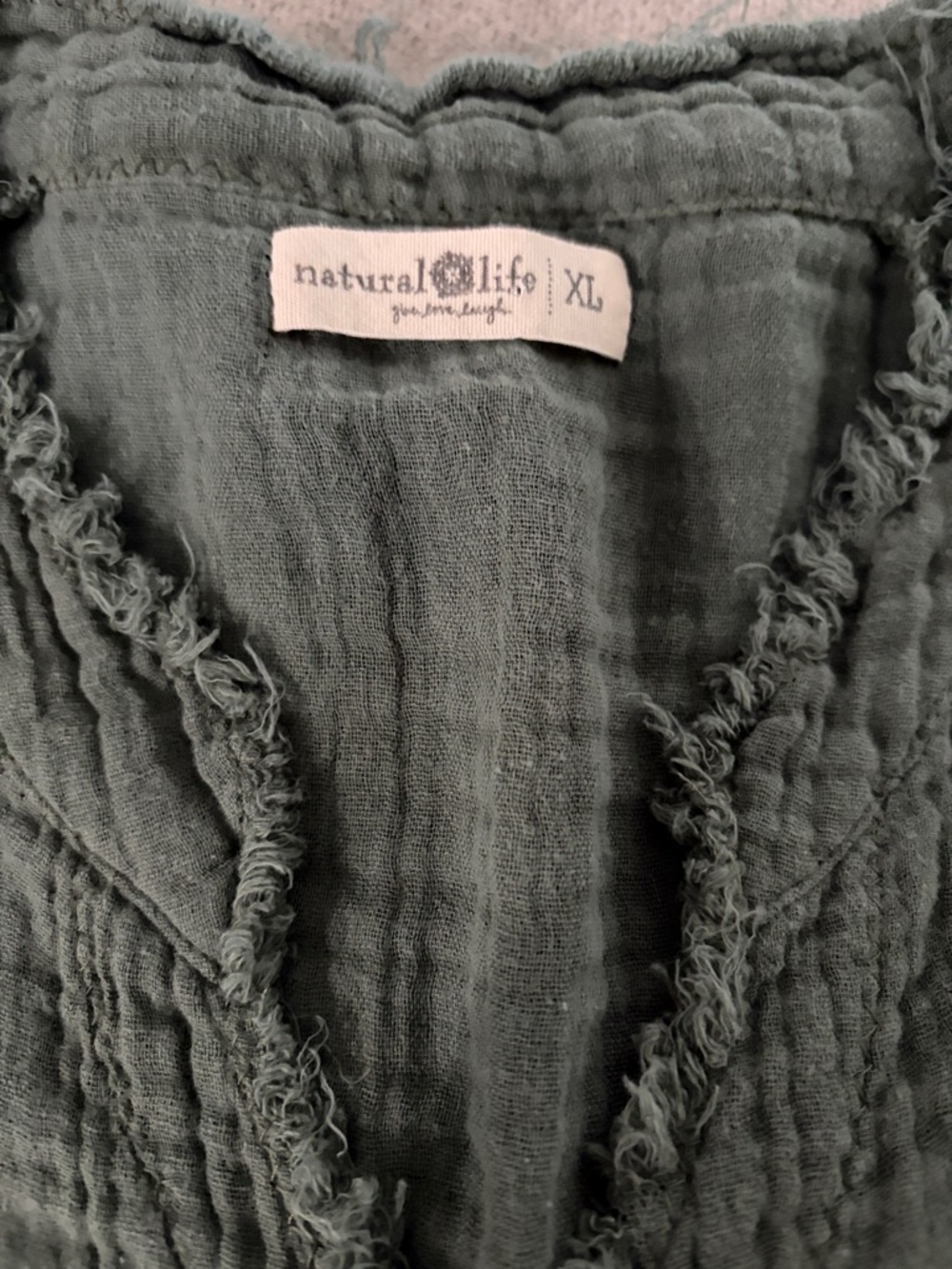 Natural Life Cotton Gauze Raw Hem Tunic with Pockets Green Size XL - Picture 8 of 10